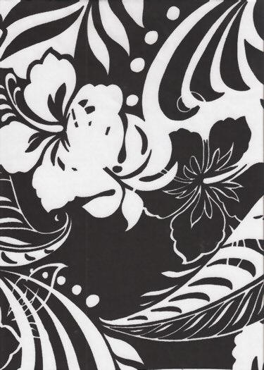 10loma Tropical Hawaiian Abstract hibiscus, 60's, sixties, mod black & white broadcloth cotton apparel fabric.
