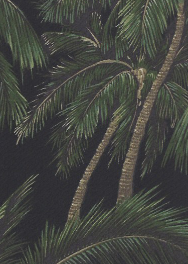10pama Tropical Botanical Vintage Hawaiian Fabric 10pama - palm trees on a cotton apparel fabric.