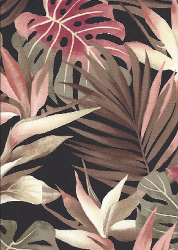 10ukali - Barkcloth Hawaii Fabrics - Vintage Style Hawaiian Botanical Fabric a tropical Bird of paradise, naholo
, and palm fronds on a cotton apparel fabric.