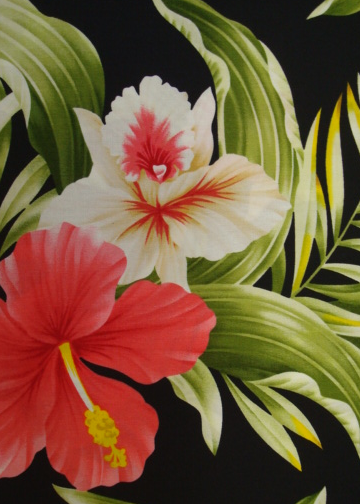 10wena - Barkcloth Hawaii Fabrics - Vintage Style Hawaiian Fabric Tropical Botanical Vintage Hawaiian Fabric Hawaiian botanical textile with hibiscus and orchid flowers cotton fabric.