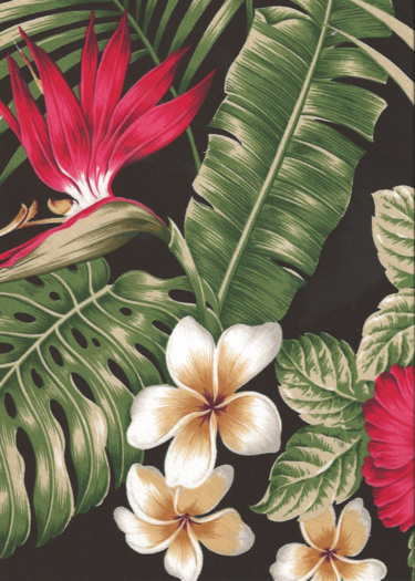 10wili - Plumeria, Bird Of Paradise, Hibiscus, cotton apparel fabric.