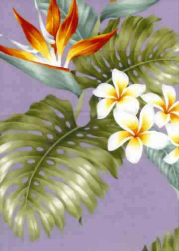 11ola, lavender, purple, Bird of Paradise & Plumeria  apparel fabric apparel fabric, retro fabric, cotton apparel fabric.