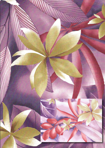 11palu Tropical Botanical Vintage Hawaiian Fabric Stylized flowers, palm fronds, and leaves, apparel cotton, Hawaiian vintage style fabric.