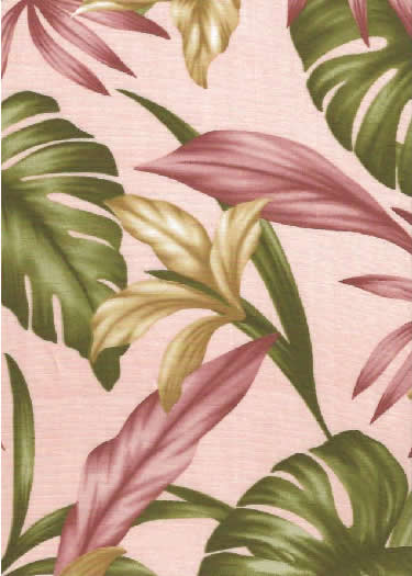 30meli  Tropical Botanical Vintage Hawaiian Fabric. Lily flowers on a cotton poplin apparel fabric.