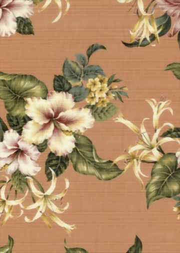 14pala Tropical Hawaiian Hibiscus, Ginger & orchids flowers, silky cotton apparel fabric.