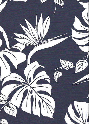 20bird monstera
 - Navy Tropical Botanical Vintage Hawaiian Barkcloth Fabric -  leafy reversible cotton apparel fabric with monstera
 leaves and birds of paradise flowers.