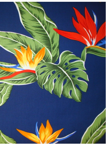 20Hana Lima - Hana Lima - Barkcloth Hawaii Fabrics - Vintage Style Hawaiian Botanical fabric with Bird of Paradise flowers and naholo
 leaves on a cotton poplin apparel fabric.