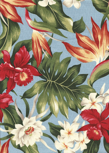 20hukilau Tropical Hawaiian Hibiscus, bird of paradise, & protea - cotton barkcloth fabric.