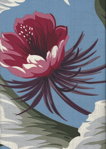 20kapalua Tropical Botanical Vintage Hawaiian Fabric night blooming cereus flowers with banana leaves -  non-upholstery cotton barkcloth fabric.