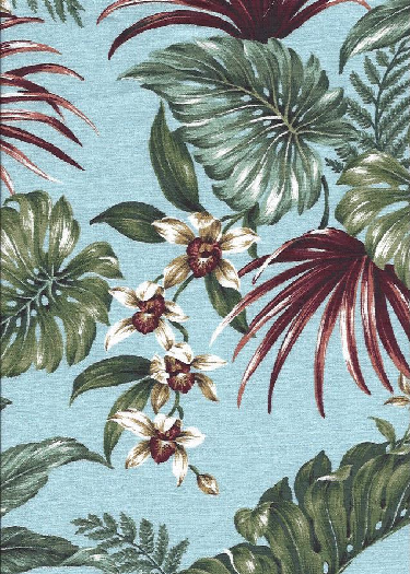 20mamaka Tropical Botanical Vintage Hawaiian Fabric Hawaiian Palm Fronds & Orchid flowers cotton barkcloth fabric.