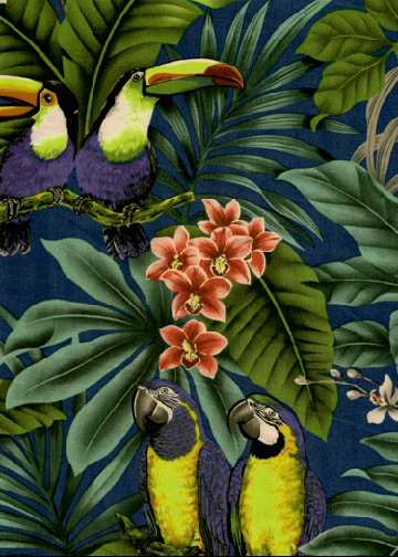 30mamo Birds - Parrots and Macaws with orchid flowers, cotton apparel fabric.