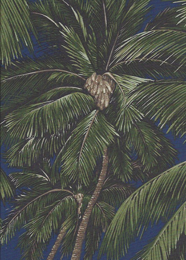20pama Tropical Botanical Vintage Hawaiian Fabric 20pama - palm trees on a cotton apparel fabric.