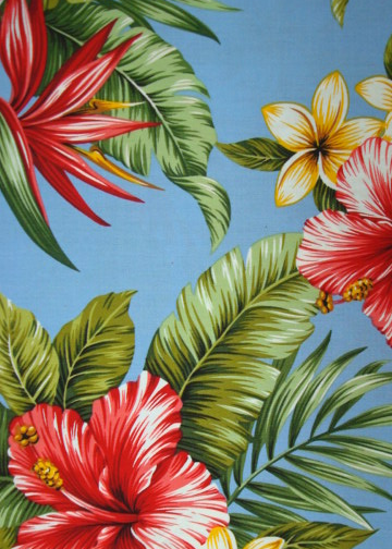 20Pa Wali - Vintage Style Hawaiian Fabrics Tropical Botanical Hawaiian cotton fabric. Pa Wali fabric has hibiscus and plumeria flowers..