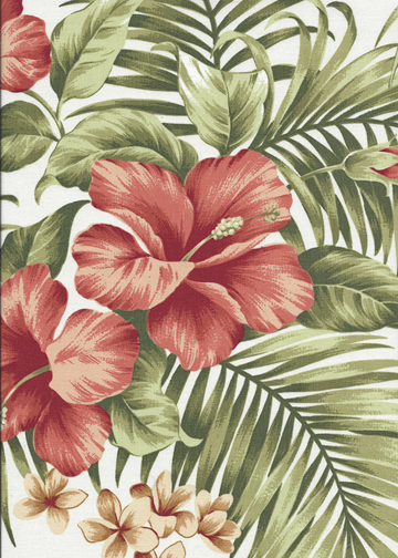 30maika - Barkcloth Hawaii Fabrics - Vintage Style Hawaiian Fabrics. 30maika - Barkcloth Hawaii Fabrics - Vintage Style Hawaiian Fabrics. Hawaiian hibiscus, plumeria (frangipani) flowers with palm fronds.