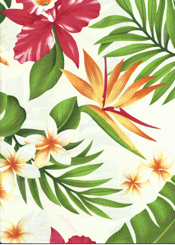 30manoa - Vintage Style Hawaiian fabric print with  plumeria, orchids, and bird of paradise flowers - apparel weight cotton apparel fabric.