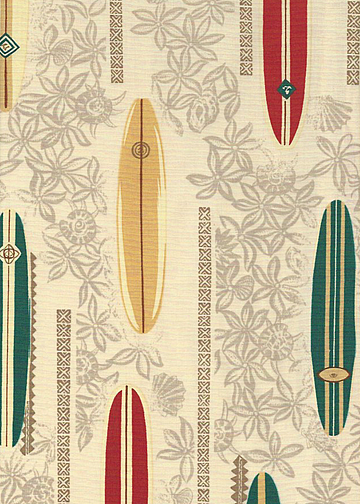 30mohi -  Surfboards and tapa print on cotton apparel fabric