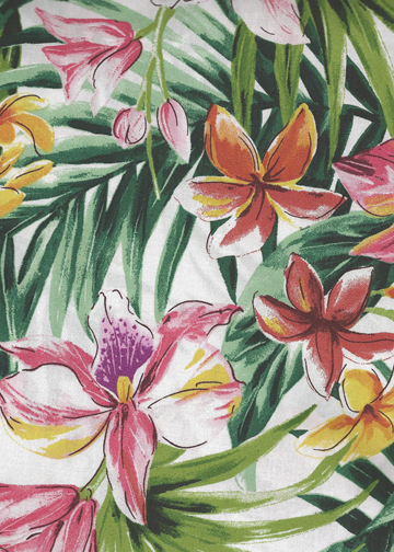 30momona Tropical Botanical Vintage Hawaiian Fabric Hibiscus & plumeria flowers, cotton apparel fabric. retro fabric, cotton apparel fabric.