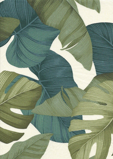 30nakoa -  All-Over. Multi-colored monstera, banana, and taro leaves, apparel fabric.