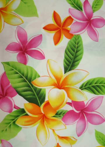 30'Onini - Barkcloth Hawaii Fabrics - Vintage Style Hawaiian Botanical Fabric a tropical plumeria flowers on a cotton apparel fabric