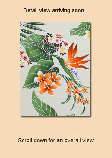 30waina stylized, brightly-colored bird of paradise, naholo
, palm fronds and leaves apparel cotton, Tropical Botanical Vintage Hawaiian Fabric Hawaiian vintage style fabric.