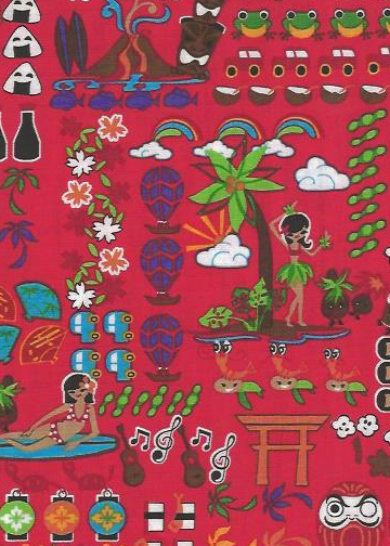 40nakeke Tropical Barkcloth Hawaii Fabrics - Vintage Style Hawaiian Fabrics Hula 
		Girls and other fun characters on cotton poplin apparel fabric.