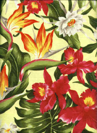 30hukilau Tropical Hawaiian Hibiscus, bird of paradise, & protea - cotton barkcloth fabric.