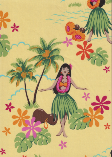 50pa'a'ina  44/45 Wide, All-Over ropical Hawaiian Vintage Hula Girls on a cotton Hawaiian apparel fabric..