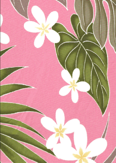 60eo vTropical Botanical Vintage Hawaiian Fabric  Plumeria, ferns and leaves on a pink coral cotton fabric.