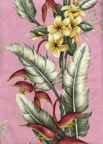 60lei Tropical Botanical Vintage Hawaiian Fabric cotton non-upholstery barkcloth Hawaiian vintage style fabric.