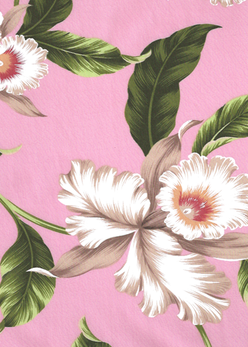 60okika - Barkcloth Hawaii Fabrics - Tropical Botanical Vintage Hawaiian Fabric with Orchid flowers on apparel cotton..
