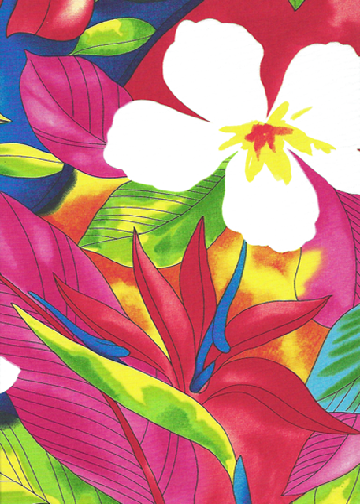 60olino Tropical Botanical Vintage Hawaiian Fabric, broadcloth cotton apparel fabric.