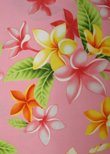 60'Onini - Barkcloth Hawaii Fabrics - Vintage Style Hawaiian Botanical Fabric a tropical plumeria flowers on a cotton apparel fabric