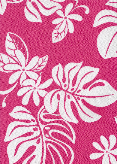 60uhina Tropical Botanical Vintage Hawaiian Fabric Hawaiian pink & white plumeria flowers on a broadcloth apparel.