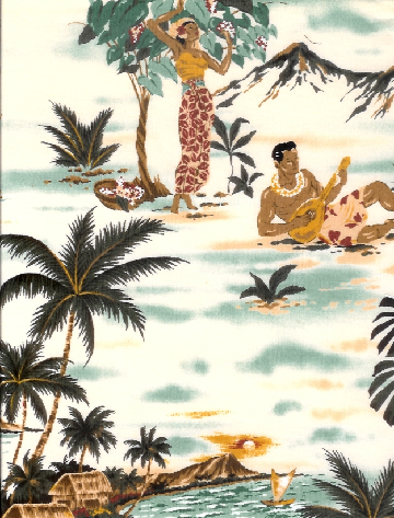 70aloha nui vintage Hawaiian sceanic apparel cotton fabric.