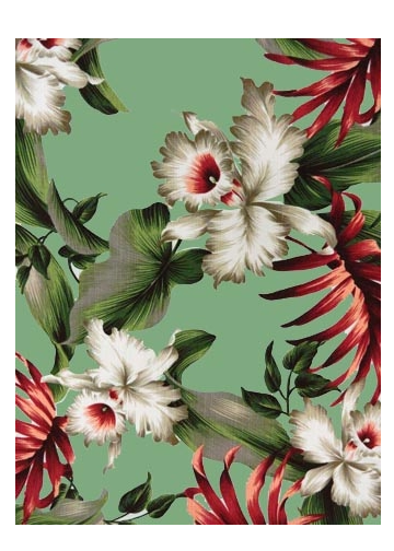 70eqr - Sea Foam Tropical Hawaiian Vintage Orchid Flowers on a cotton Hawaiian non-upholstery barkcloth fabric.