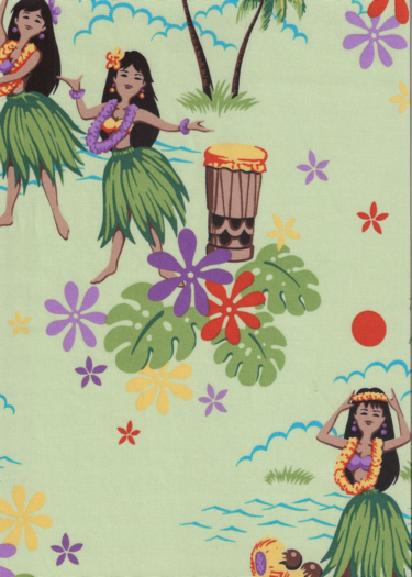 70pa'a'ina 44/45 Wide, All-Over. ropical Hawaiian Vintage Hula Girls on a cotton Hawaiian apparel fabric. .