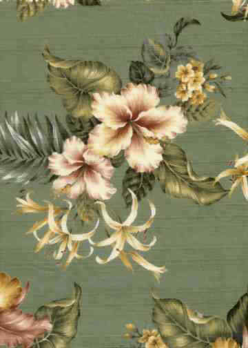 14pala Tropical Hawaiian Hibiscus, Ginger & orchids flowers, silky cotton apparel fabric.
