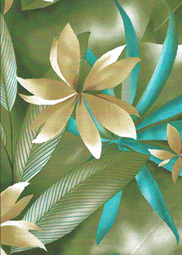 70palu Tropical Botanical Vintage Hawaiian Fabric Stylized flowers, palm fronds, and leaves, apparel cotton, Hawaiian vintage style fabric.