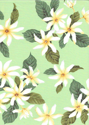 70tiare Tahitian Gardenia - on cotton broadcloth fabric, apparel cotton Hawaiian vintage style fabric.