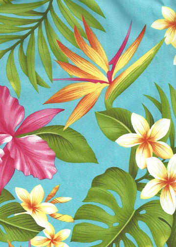60manoa - Vintage Style Hawaiian fabric print with  plumeria, orchids, and bird of paradise flowers - apparel weight cotton apparel fabric.
