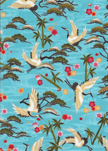 80manuu 80manuu vintage Hawaiian fabric Japanese cranes fabric on apparel cotton fabric
