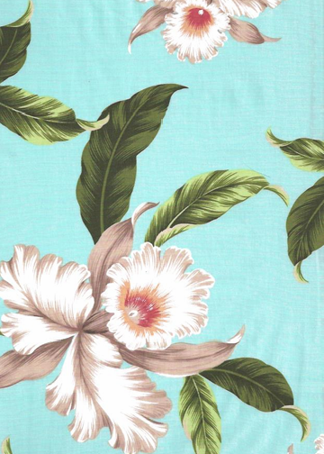 80okika - Barkcloth Hawaii Fabrics - Tropical Botanical Vintage Hawaiian Fabric with Orchid flowers on apparel cotton..