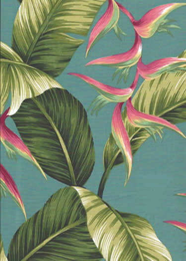 80palule Tropical Botanical Vintage Hawaiian Fabric Heliconia flowers, banana leaf, apparel cotton, Hawaiian vintage style fabric.