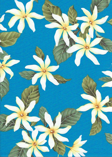 80tiare Tahitian Gardenia - on cotton broadcloth fabric, apparel cotton Hawaiian vintage style fabric.