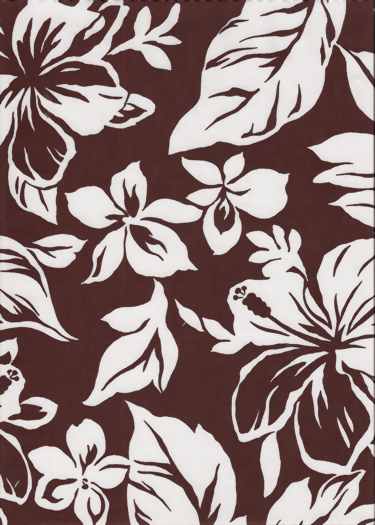 90paka Tropical Botanical Vintage Hawaiian Fabric Hawaiian Fabrics.Orchid Flowers on a chocolate brown cotton apparel fabric.