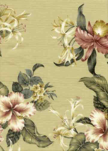 90pala Tropical Hawaiian Hibiscus, Ginger & orchids flowers, silky cotton apparel fabric.
