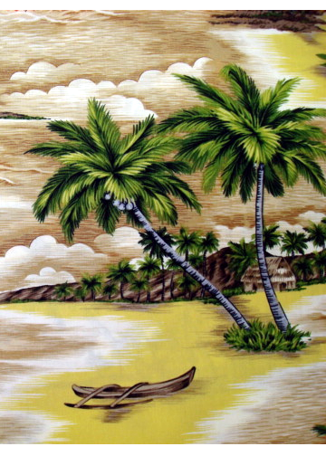 90Uakea - Barkcloth Hawaii Fabrics - Vintage Style Hawaiian Fabrics
 Tropical Hawaiian scenic print ona cotton poplin apparel fabric.
.