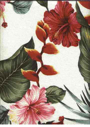 30anea Tropical Hawaiian orchid & plumeria flowers, cotton apparel fabric.