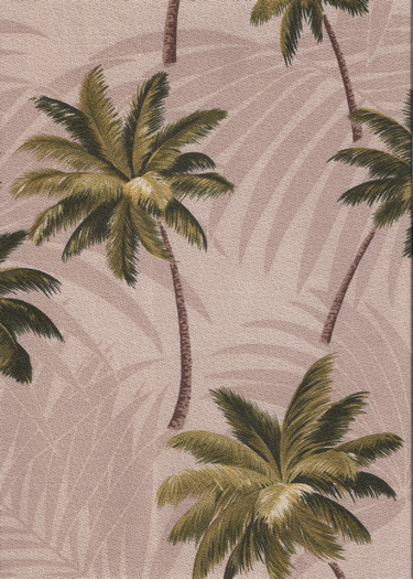 Ani Tan Tropical Hawaiian palm trees, cotton bark crepe upholstery fabric.