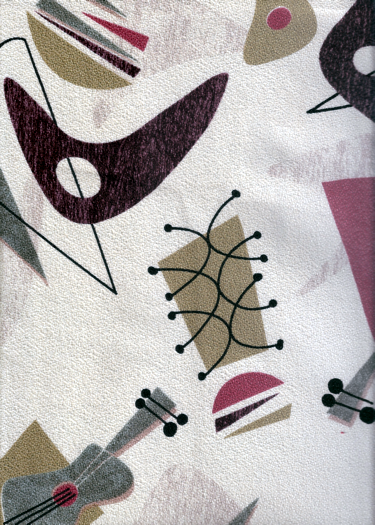 Beatnik Ivory Tropical Hawaiian abstract nubby upholstery fabric.